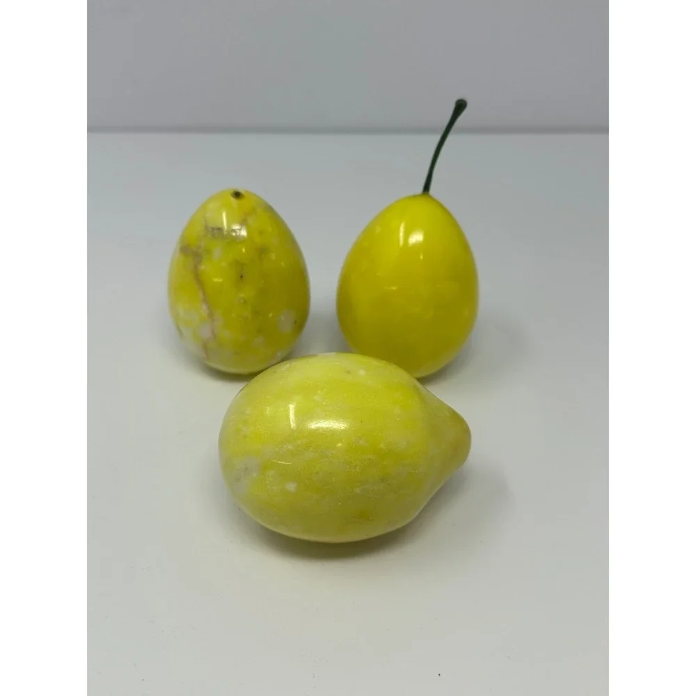 Lot of 3 Vintage Alabaster Marble Stone Fruit Lemons Decorative V8